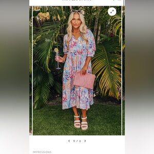 Umgee Vibrant Floral Midi Dress in Blue and Pink